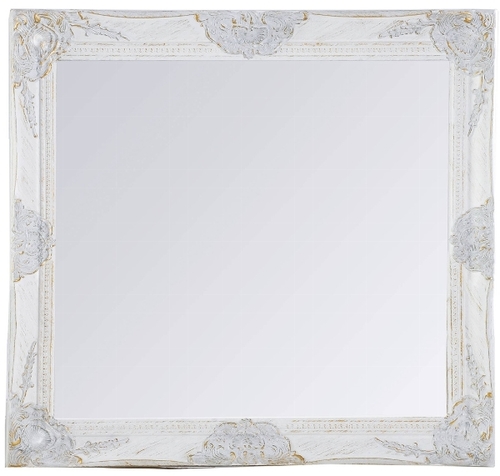 Casa Padrino Barock Wandspiegel Weiss H�he 62 cm, Breite 52 cm - Vintagelook - Handgefertigt - Facettenschliff