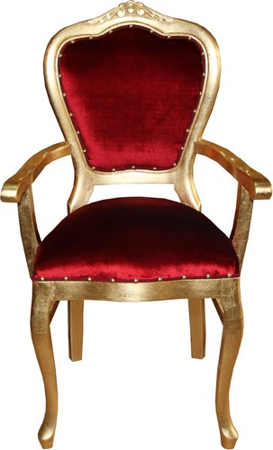 Casa Padrino Barock Luxus Stuhl mit Armlehnen Bordeaux / Gold 