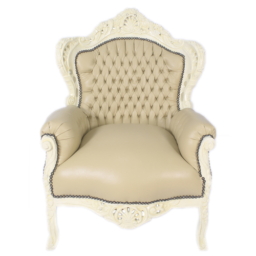 Casa Padrino Barock Sessel King Creme Lederoptik / Creme - M�bel Antik Stil