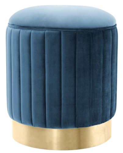 Casa Padrino Hocker Blau / Messing  40 x H. 45 cm - Luxus Sitzhocker 