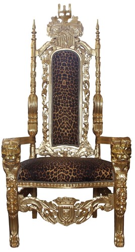 Casa Padrino Barock Thron Sessel Gold / Leopard K�nigssessel - Hochzeitssessel - Riesensessel 