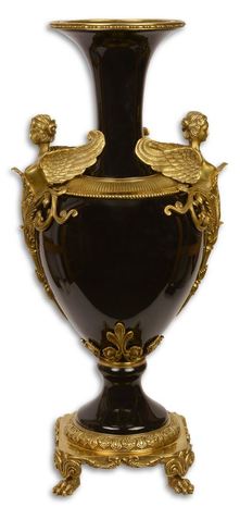 Casa Padrino Jugendstil Vase Schwarz / Gold 26,6 x 21,2 x H. 57,3 cm - Balustervase 