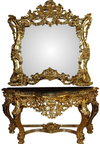 Casa Padrino Luxus Barock Spiegelkonsole mit Marmorplatte Gold 175 x H265 cm - Hotel M�bel - Limited Edition