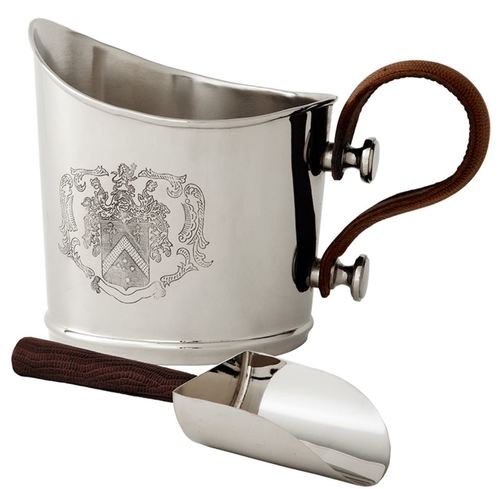 Casa Padrino Luxus Eiseimer mit Schaufel Set Silber / Braun 34 x 21 x H. 24 cm - Hotel & Restaurant Accessoires