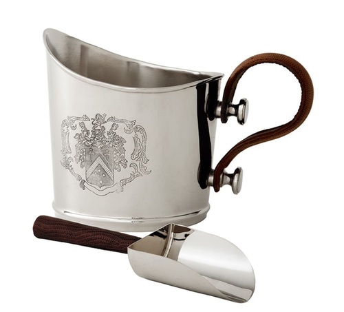 Casa Padrino Luxus Eiseimer mit Schaufel Set Silber / Braun 24 x 15 x H. 18 cm - Hotel & Restaurant Accessoires