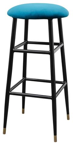 Casa Padrino Luxus Barhocker Blau / Schwarz  37 x H. 76 cm - Barstuhl mit Samtstoff