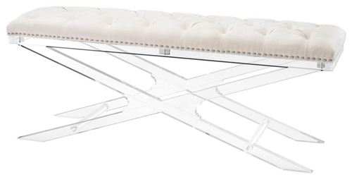 Casa Padrino Luxus Acryl Sitzbank mit Naturfarbenem Samtstoff 120 x 40 x H. 48,5 cm - Designerm�bel