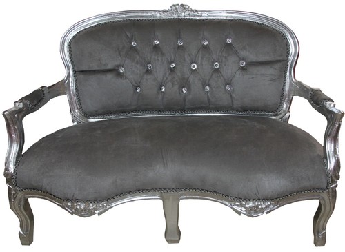 Casa Padrino Barock Kinder Sitzbank Grau / Silber mit Bling Bling Glitzersteinen  97 x 38 x H. 67 cm - Antik Stil Kinderm�bel