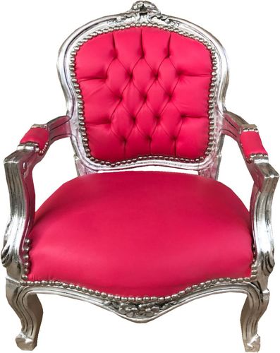 Casa Padrino Barock Kinder Stuhl Pink Lederoptik / Silber - Kinderm�bel