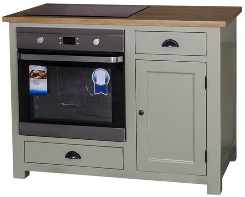 Casa Padrino Landhausstil Herdumbauschrank mit T�r und 2 Schubladen Hellgr�n / Naturfarben 120 x 65 x H. 90 cm - K�chenm�bel