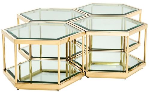 Casa Padrino Luxus Couchtisch / Wohnzimmertisch 4er Set Gold 60 x 52 x H. 36 cm - Wohnzimmerm�bel