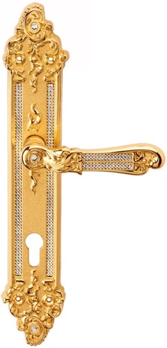 Casa Padrino Luxus Barock T�rklinken Set mit Swarovski Kristallglas Gold 14,5 x H. 32,5 cm - Barockm�bel