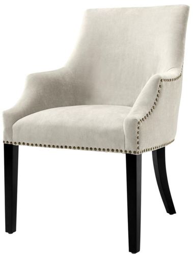 Casa Padrino Luxus Esszimmerstuhl mit Armlehnen Sandfarben / Schwarz 60 x 71 x H. 92 cm - Esszimmerm�bel