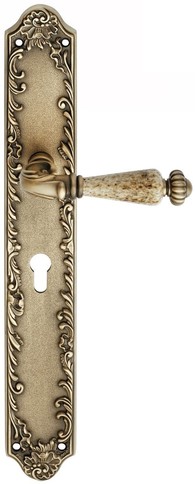 Casa Padrino Barock T�rklinken Set Messing Patiniert 15,1 x H. 40,6 cm - Barockstil T�rgriff Set mit Edel Porzellan Griff