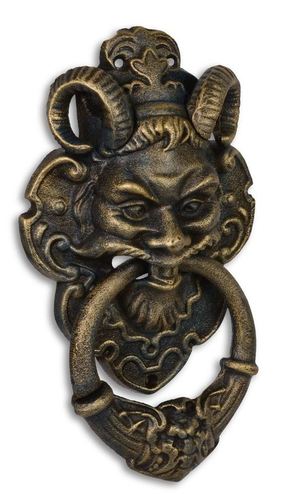 Casa Padrino T�rklopfer Barock Devil Face Gusseisen  Messingfarben  32.7 cm - Antik Jugendstil Gr�nderzeit