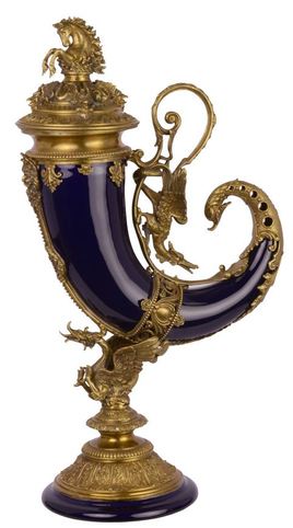 Casa Padrino Jugendstil F�llhorn mit Sockel Lila / Gold 17,4 x 29,5 x H. 52 cm - Barock & Jugendstil Deko