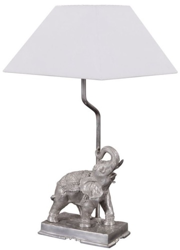 Casa Padrino Tischleuchte Bronze Elefant Versilbert 35 x 29 x H. 50 cm - Luxus Tischlampe mit wei�em Lampenschirm