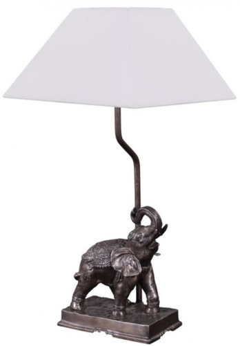 Casa Padrino Tischleuchte Elefant Bronze 35 x 29 x H. 50 cm - Luxus Tischlampe mit wei�em Lampenschirm