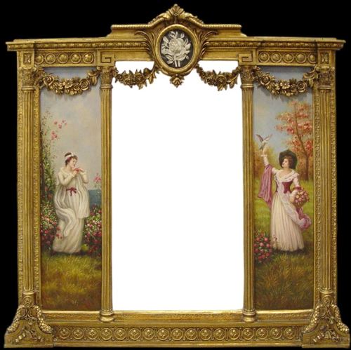 Casa Padrino Luxus Barock Wandspiegel Gold 152,5 cm x  146,4 cm - Goldener Spiegel mit Blumen Ornamenten - Rechts und Links mit Barock Gem�lden Spiegel