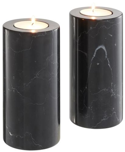 Casa Padrino Luxus Marmor Teelichthalter Set Schwarz  10 x H. 21 cm - Hotel & Restaurant Deko Accessoires