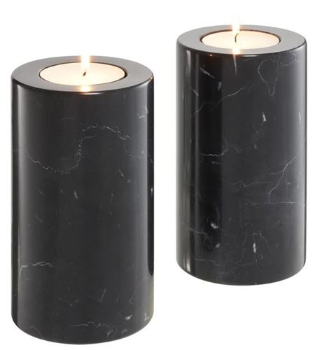 Casa Padrino Luxus Marmor Teelichthalter Set Schwarz  10 x H. 18 cm - Hotel & Restaurant Deko Accessoires