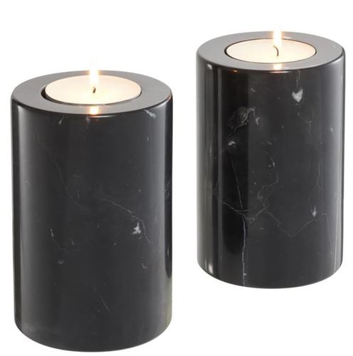 Casa Padrino Luxus Marmor Teelichthalter Set Schwarz  10 x H. 15 cm - Hotel & Restaurant Deko Accessoires