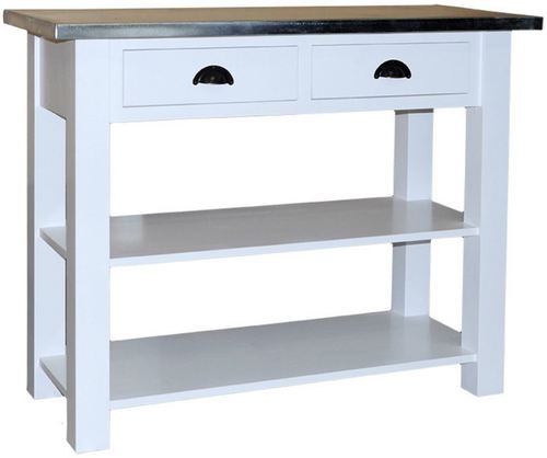 Casa Padrino Landhausstil Konsole mit 2 Schubladen Wei� / Silber 110 x 45 x H. 89 cm - Konsolentisch mit verzinkter Platte