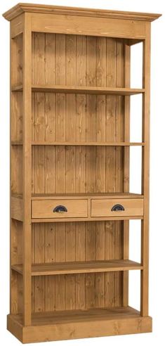 Casa Padrino Landhausstil Regalschrank Naturfarben 90 x 39 x H. 197 cm - Landhausstil Schrank mit 2 Schubladen 