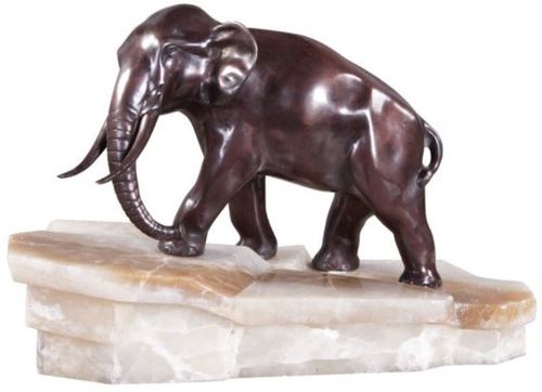 Casa Padrino Luxus Bronzefigur Elefant auf Marmorsockel Bronze / Wei� 44 x 19 x H. 30 cm - Luxus Qualit�t