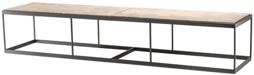 Casa Padrino Couchtisch Beige / Bronze 190 x 45 x H. 35 cm - Luxus Edelstahl Wohnzimmertisch mit Marmorplatte