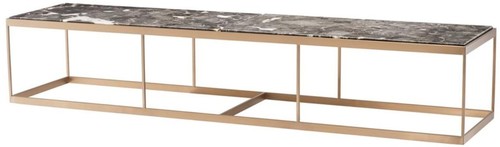 Casa Padrino Couchtisch Grau / Messing 190 x 45 x H. 35 cm - Luxus Edelstahl Wohnzimmertisch mit Marmorplatte