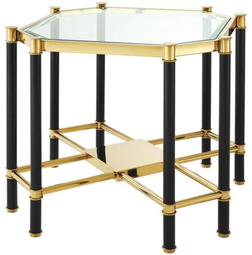 Casa Padrino Luxus Beistelltisch mit Glasplatte Gold / Schwarz 72,5 x 72,5 x H. 55,5 cm - Wohnzimmerm�bel