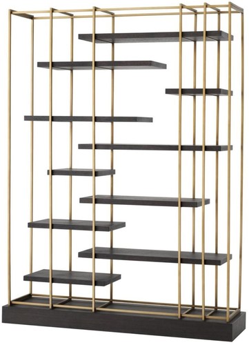 Casa Padrino Luxus Wohnzimmer Regalschrank Dunkelgrau / Messing 166 x 45 x H. 222 cm - Wohnzimmerschrank 