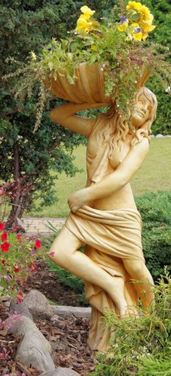 Casa Padrino Jugendstil Gartendeko Statue / Figur M�dchen mit Blumentopf 46 x 32 x H. 116 cm - Dekorative Garten Skulptur 