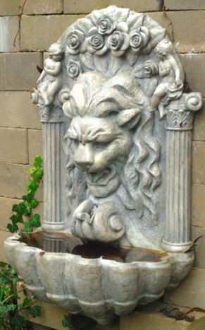 Casa Padrino Barock Kunststein Wandbrunnen L�we H. 97 cm - Verschiedene Farben - Gartenbrunnen im Barockstil 