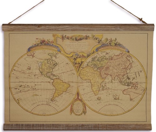 Casa Padrino Wandkarte Antike Weltkarte Braun / Mehrfarbig 60 x H. 43 cm - Wanddeko