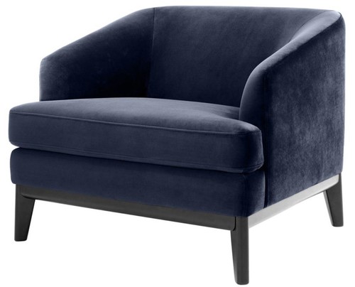 Casa Padrino Luxus Sessel Mitternachtsblau / Schwarz 85 x 90 x H. 75 cm - Wohnzimmer Sessel
