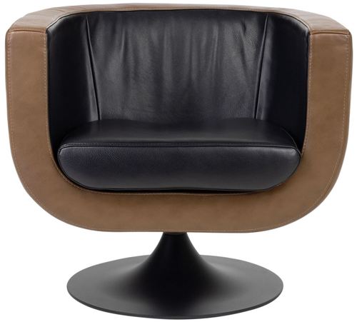 Casa Padrino Luxus Wohnzimmer Echtleder Drehsessel Schwarz / Braun 75 x 70 x H. 66,5 cm - Luxus M�bel