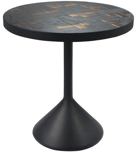 Casa Padrino Luxus Wohnzimmertisch Mehrfarbig / Schwarz  50 x H. 53 cm - Runder Couchtisch mit Schieferplatten & Keramik Fliesen