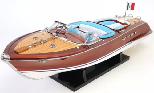 Casa Padrino Luxus Mahagoni Holz Speedboot Braun / Mehrfarbig 67,3 cm - Handgefertigtes Deko Modellboot