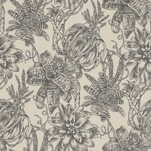 Casa Padrino Luxus Papiertapete Matt Beige / Anthrazit - 10,05 x 0,53 m - Tapete mit Blumen Design 