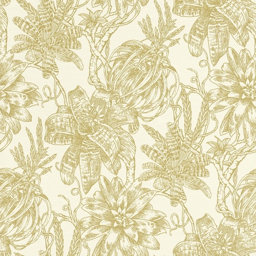 Casa Padrino Luxus Papiertapete Matt Creme / Gold - 10,05 x 0,53 m - Tapete mit Blumen Design 