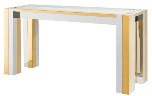 Casa Padrino Luxus Edelstahl Konsole Silber / Gold 160 x 50 x H. 78 cm - Designer Konsolentisch mit Glasplatte 