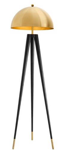 Casa Padrino Luxus Stehleuchte Gold / Schwarz  50 x H. 165 cm - Dreibein Stehlampe mit rundem Metall Lampenschirm