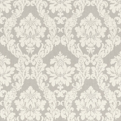 Casa Padrino Barock Textiltapete Wei� / Beige / Creme / Grau / Silber - 10,05 x 0,53 m - Stofftapete im Barockstil
