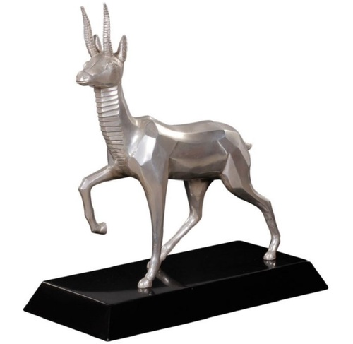 Casa Padrino Luxus Bronzefigur Antilope Silber / Schwarz 35 x 17 x H. 37 cm - Dekofigur mit Holzsockel 