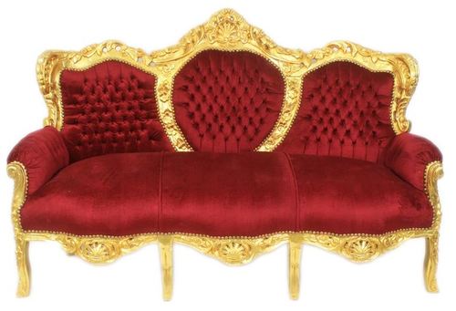 Casa Padrino Barock 3er Sofa King Bordeaux  / Gold - Mbel 