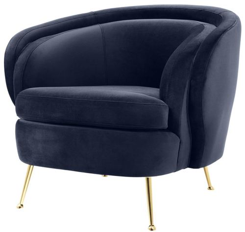 Casa Padrino Luxus Wohnzimmer Samtsessel Mitternachtsblau / Messingfarben 92 x 85 x H. 79 cm - Luxus M�bel