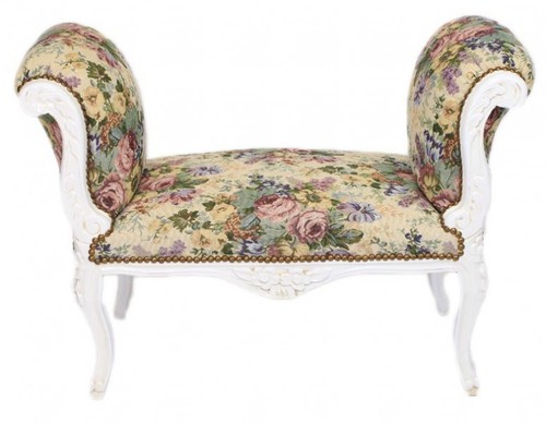 Casa Padrino Barock Schemel Hocker Blumen Muster / Antik Wei� - Sitzbank - Barock M�bel Bank B!