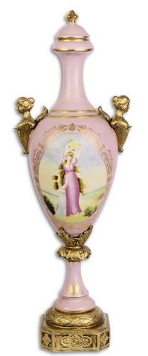 Casa Padrino Barock Vase mit Deckel Rosa / Gold 16,9 x 13 x H. 50 cm - Barock & Jugendstil Deko Accessoires